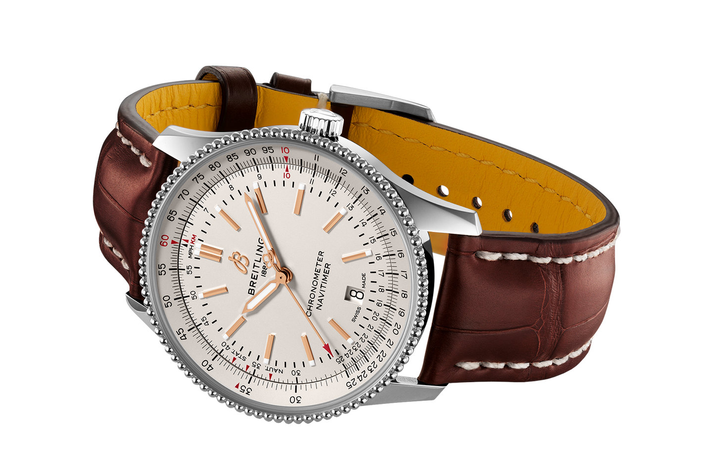 Breitling Navitimer Automatic 41 White Dial Brown Leather Strap Watch for Men - A17326211G1P2