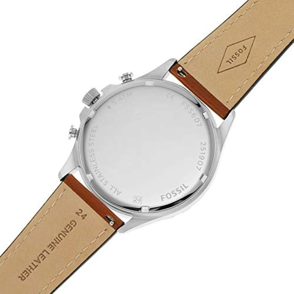 Fossil Forrester Chronograph Blue Dial Brown Leather Strap Watch for Men - S5607