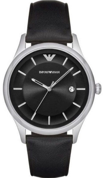 Emporio Armani Lambda Classic Quartz Black Dial Black Leather Strap Watch For Men - AR11020