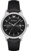 Emporio Armani Lambda Classic Quartz Black Dial Black Leather Strap Watch For Men - AR11020
