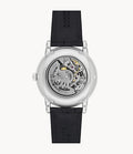 Emporio Armani Luigi Silver Skeleton Dial Black Leather Strap Watch For Men - AR1981