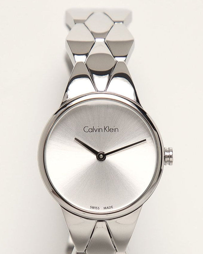Calvin Klein Snake Silver Dial Silver Steel Strap Watch For Women - K6E23146