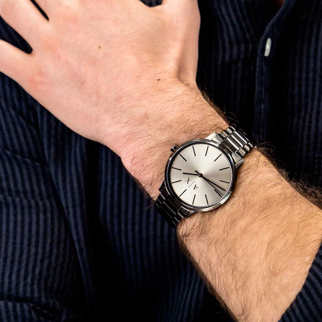 Armani Exchange Cayde Analog Grey Dial Grey Steel Strap Watch For Men - AX2722