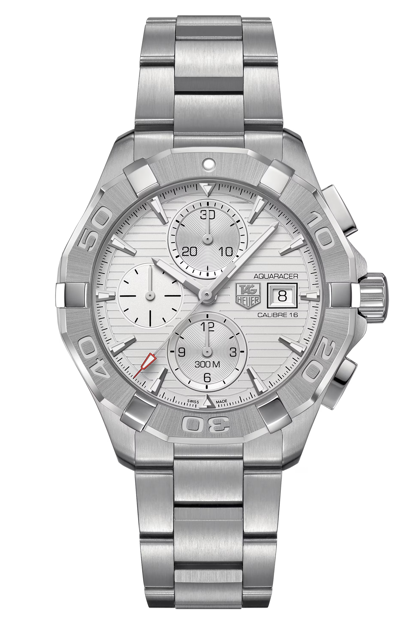 Tag Heuer Aquaracer Caliber 16 Automatic Chronograph White Dial Silver Steel Strap Watch for Men - CAY2111.BA0927