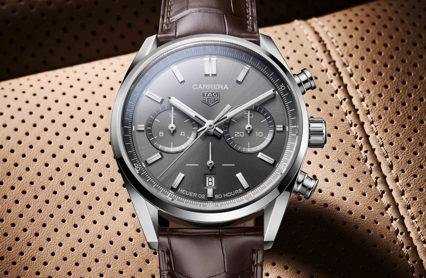 Tag Heuer Carrera Chronograph Grey Dial Brown Leather Strap Watch for Men - CBN2012.FC6483