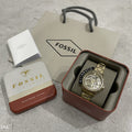 Fossil Rye Automatic Skeleton Gold Dial Gold Steel Strap Watch for Women - BQ3755