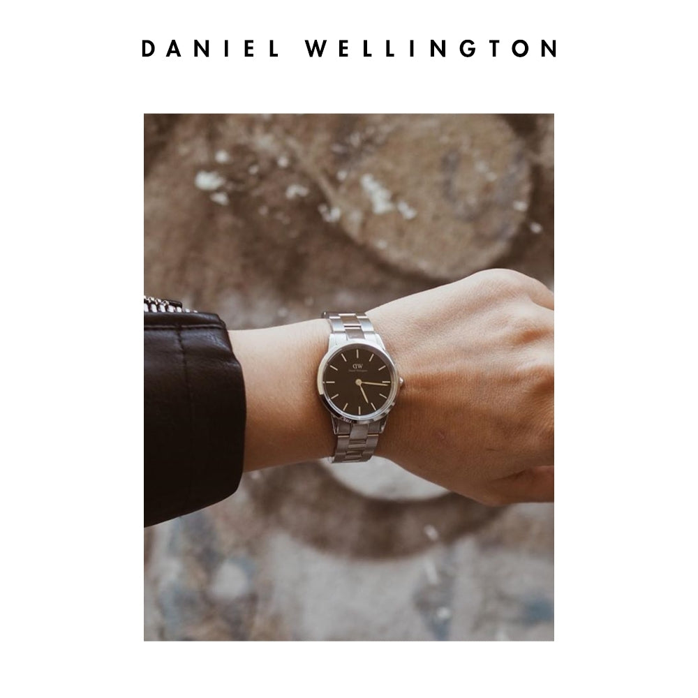 Daniel Wellington Iconic Link Black Dial Silver Steel Strap Watch For Women - DW00100206