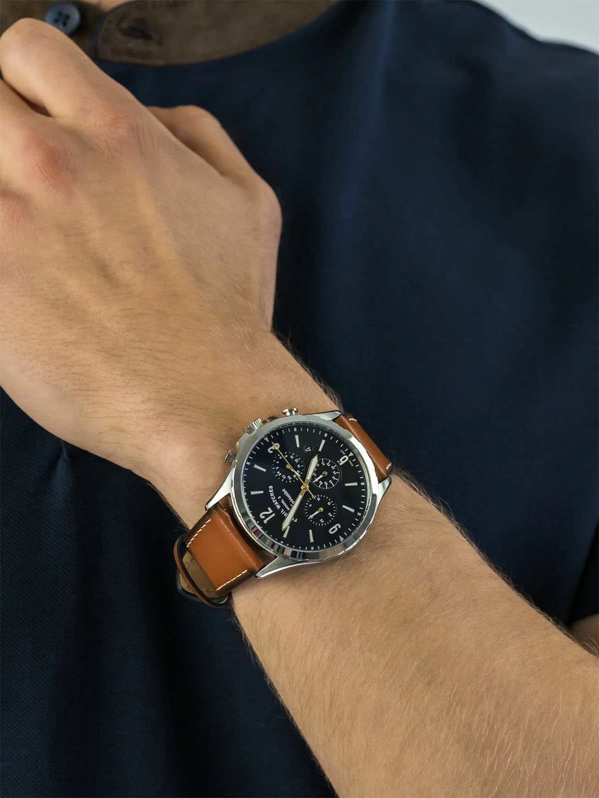 Fossil Forrester Chronograph Blue Dial Brown Leather Strap Watch for Men - S5607