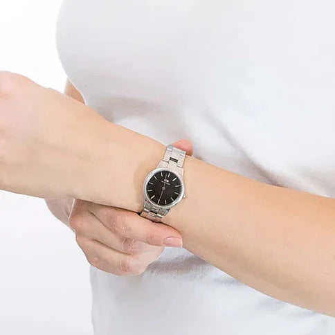 Daniel Wellington Iconic Link Black Dial Silver Steel Strap Watch For Women - DW00100208