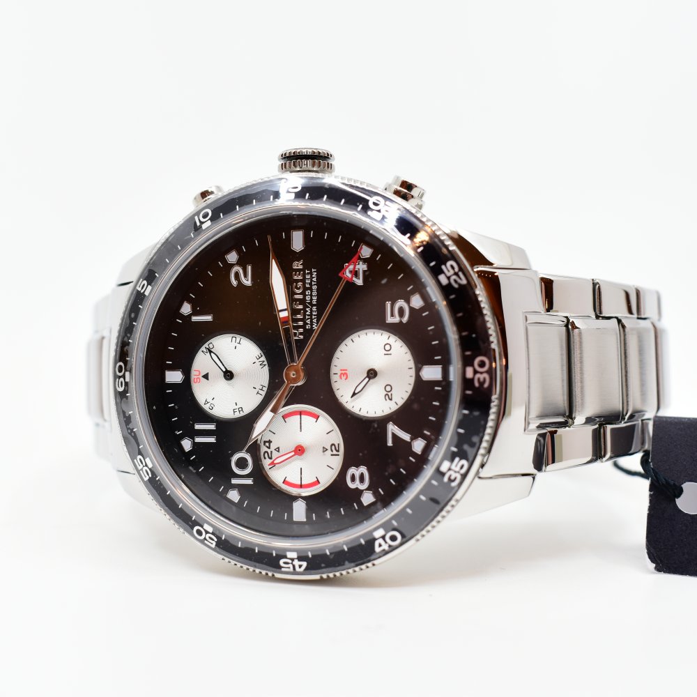 Tommy Hilfiger Jimmy Multifunction Black Dial Silver Steel Strap Watch For Men - 1791950