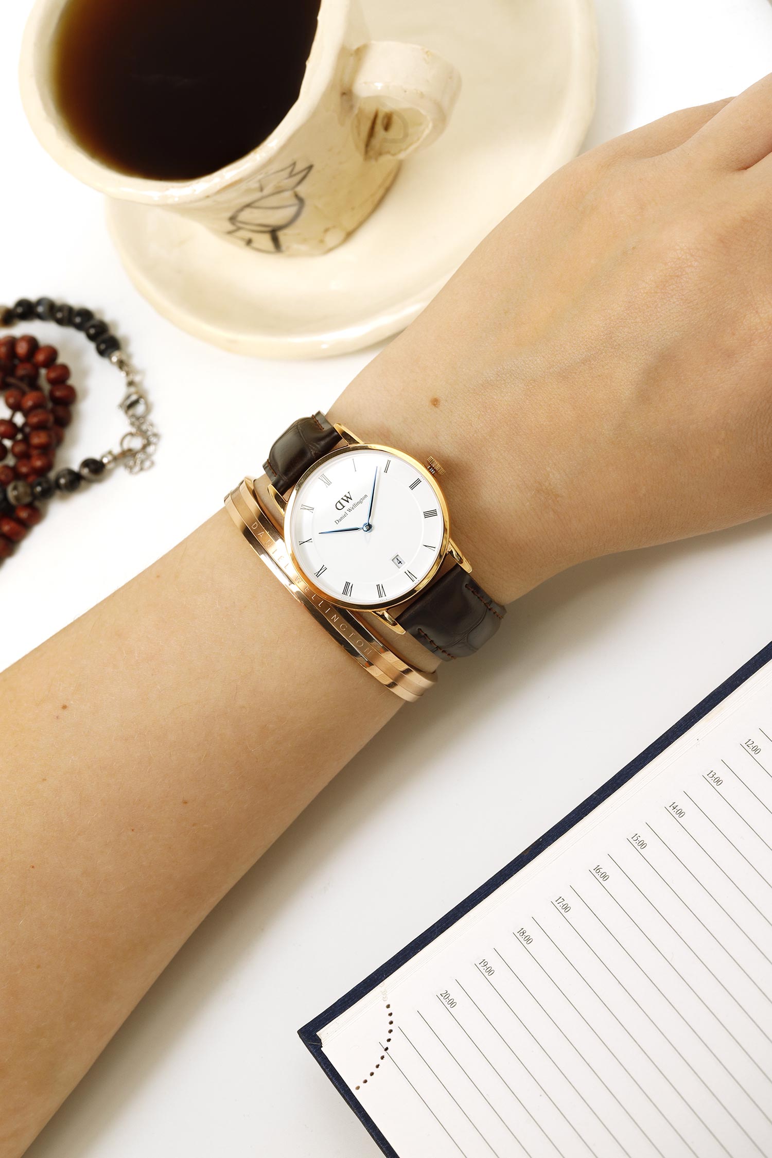 Daniel Wellington Dapper York White Dial Brown Leather Strap Watch For Women - DW00100093