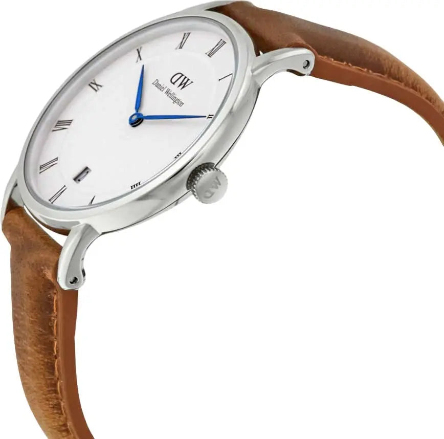 Daniel Wellington Dapper Durham Analog White Dial Brown Leather Strap Watch For Women - DW00100114