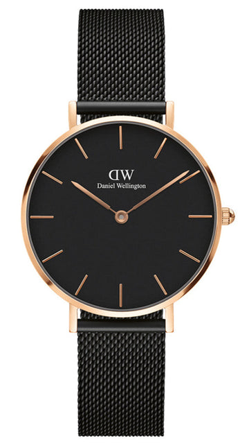 Daniel Wellington Petite Ashfield Black Dial Black Mesh Bracelet Watch Watch For Women - DW00100201