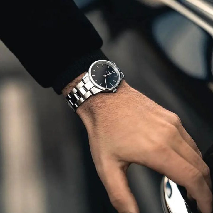 Daniel Wellington Iconic Link Black Dial Silver Steel Strap Watch for Women - DW00100204