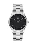 Daniel Wellington Iconic Link Black Dial Silver Steel Strap Watch for Women - DW00100204