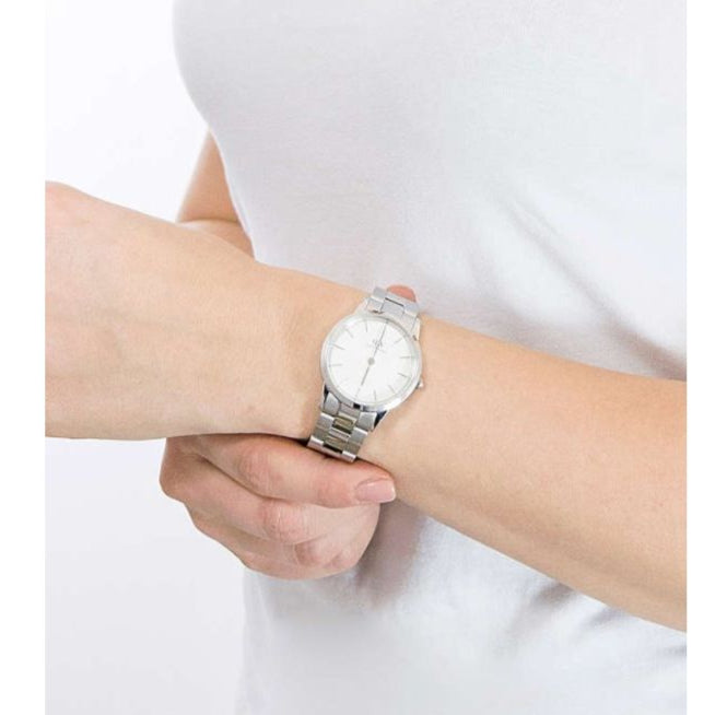 Daniel Wellington Iconic Link White Dial Silver Steel Strap Watch For Women - DW00100205