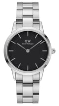 Daniel Wellington Iconic Link Black Dial Silver Steel Strap Watch For Women - DW00100206