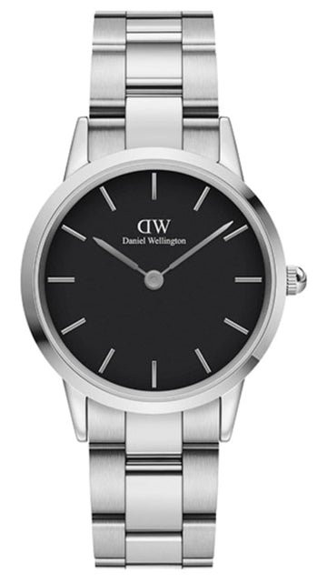 Daniel Wellington Iconic Link Black Dial Silver Steel Strap Watch For Women - DW00100206