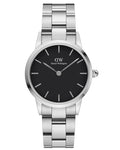 Daniel Wellington Iconic Link Black Dial Silver Steel Strap Watch For Women - DW00100208