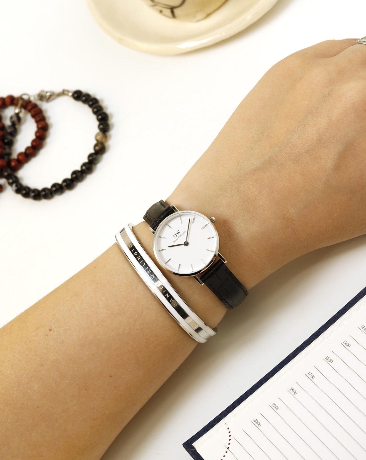 Daniel Wellington Classic Petite Reading White Dial Black Leather Strap Watch For Women - DW00100241