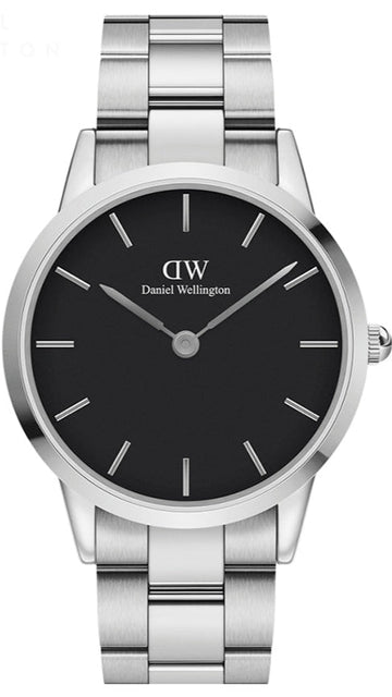 Daniel Wellington Iconic Link Black Dial Silver Steel Strap Watch For Women - DW00100342