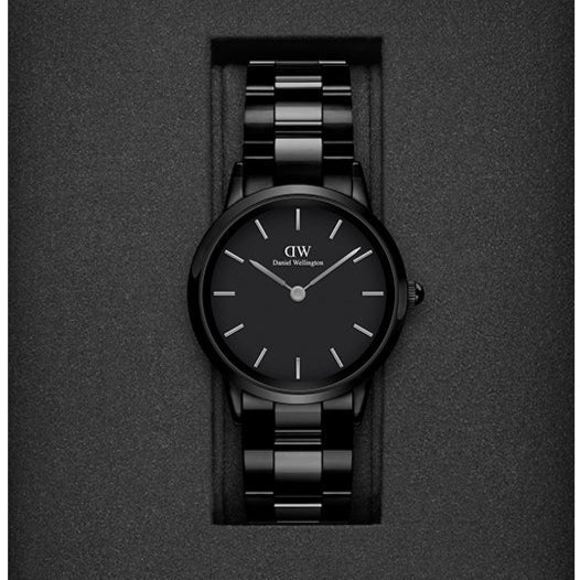 Daniel Wellington Iconic Link Ceramic Black Dial Black Steel Strap Watch For Women - DW00100414
