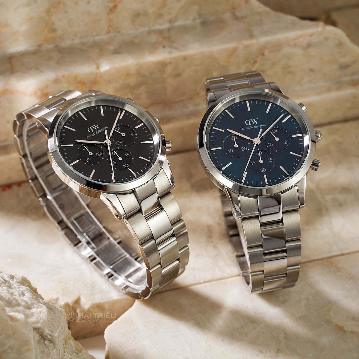 Daniel Wellington Iconic Chronograph Link Black Dial Silver Steel Strap Watch For Men - DW00100645