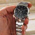 Daniel Wellington Iconic Chronograph Link Black Dial Silver Steel Strap Watch For Men - DW00100645