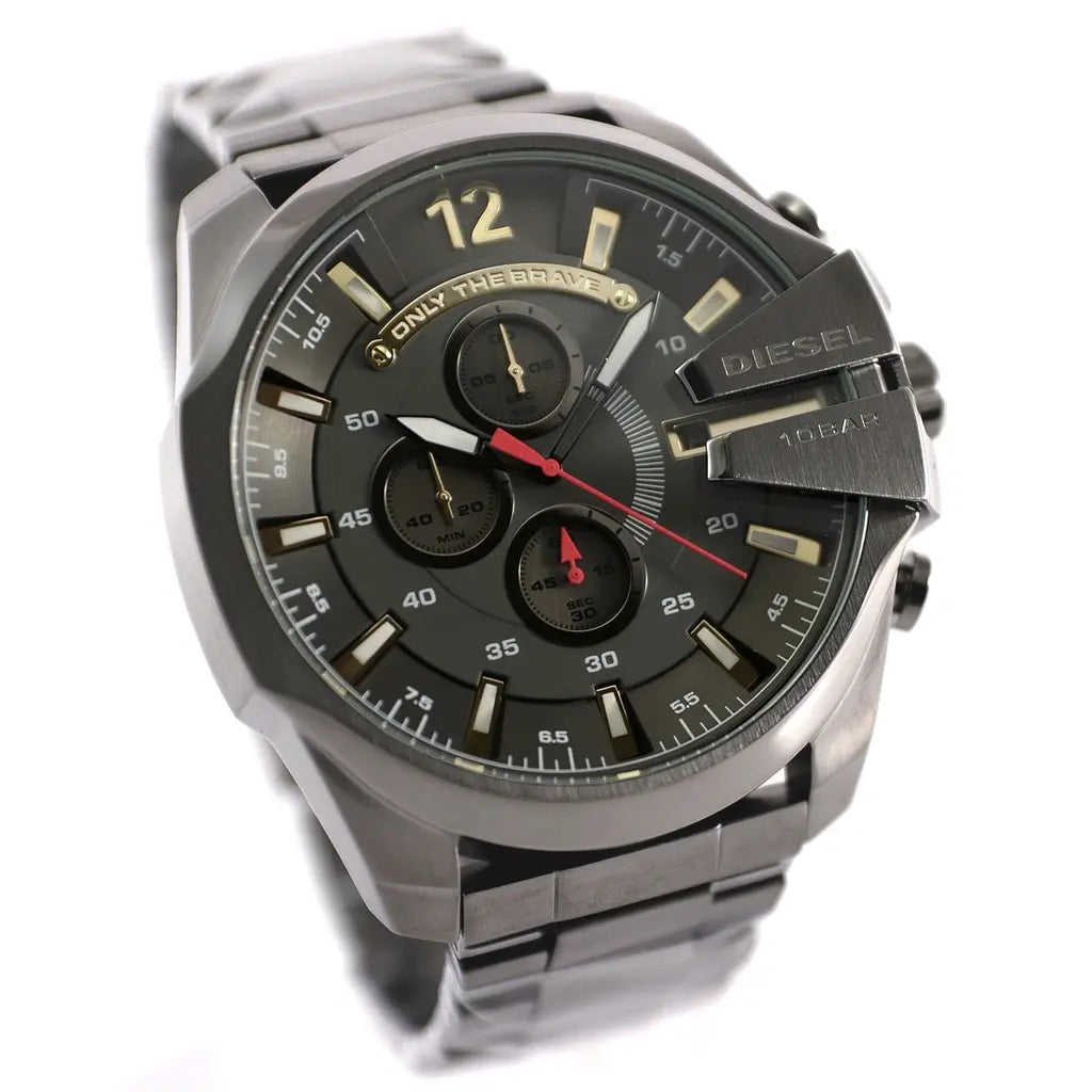 Diesel Mega Chief Chronograph Grey Dial Grey Steel Strap Watch For Men - DZ4421