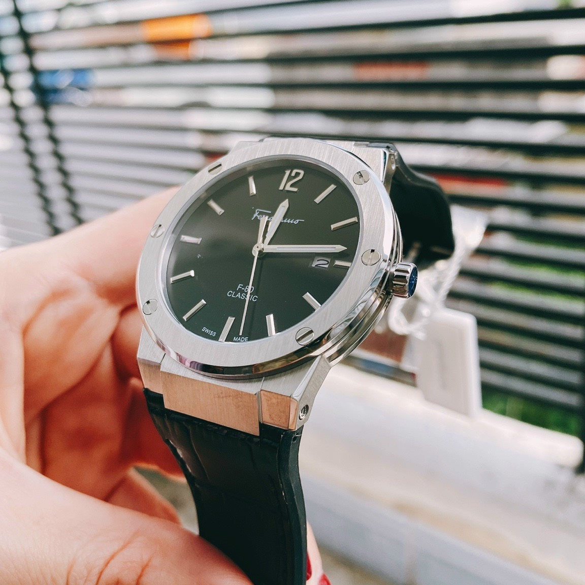 Salvatore Ferragamo F-80 Classic Black Dial Black Leather Strap Watch for Men - SFDT00219