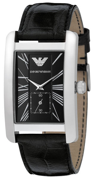 Emporio Armani Black Dial Black Leather Strap Watch For Men - AR0143