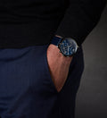 Emporio Armani Giovanni T Bar Chronograph Quartz Blue Dial Blue Leather Strap Watch For Men - AR11226