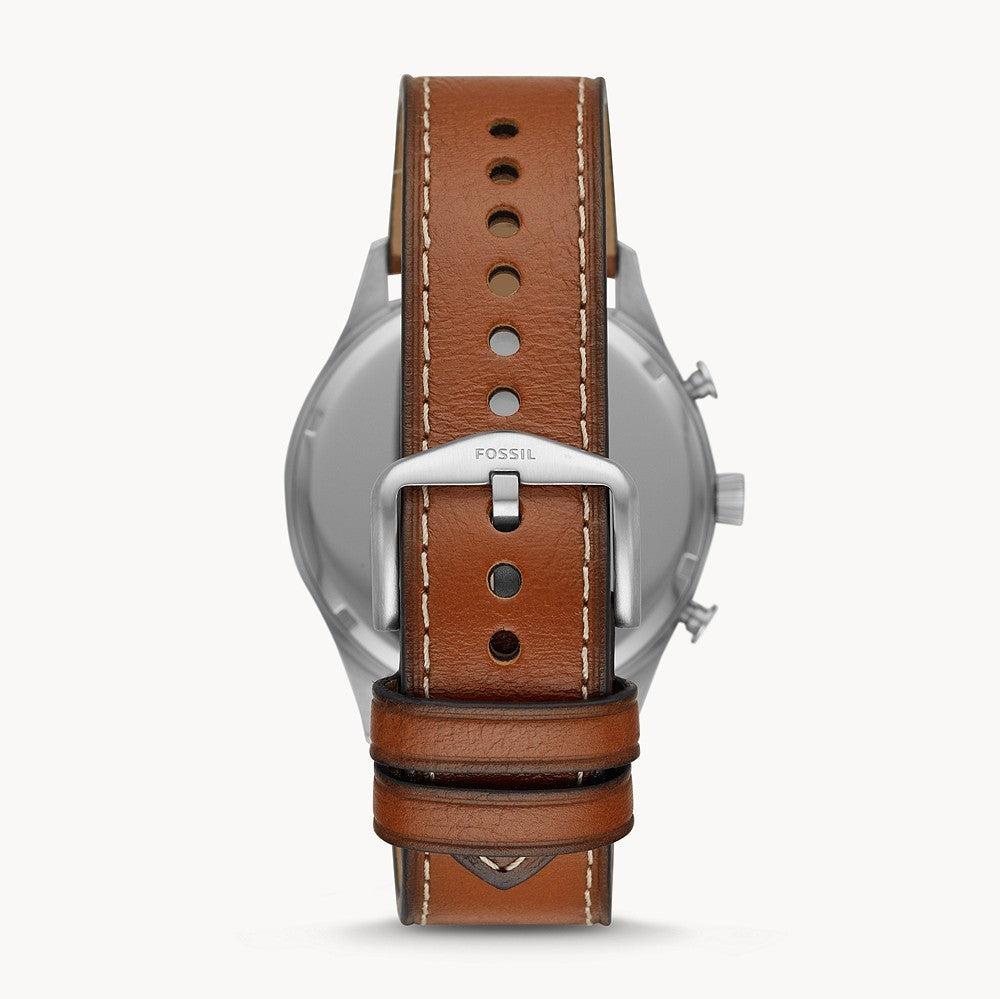 Fossil Forrester Chronograph Blue Dial Brown Leather Strap Watch for Men - S5607
