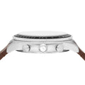 Fossil Sport Tourer Chronograph White Dial Brown Leather Strap Watch for Men - FS6042