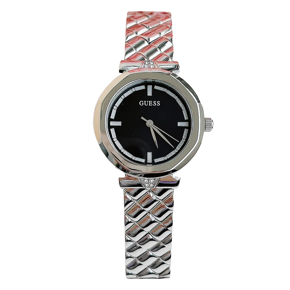 Guess Rumour Quartz Black Dial Silver Steel Strap Watch For Women - GW0613L1