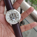 Fossil Grant Automatic White Dial Brown Leather Strap Watch for Men - ME3027