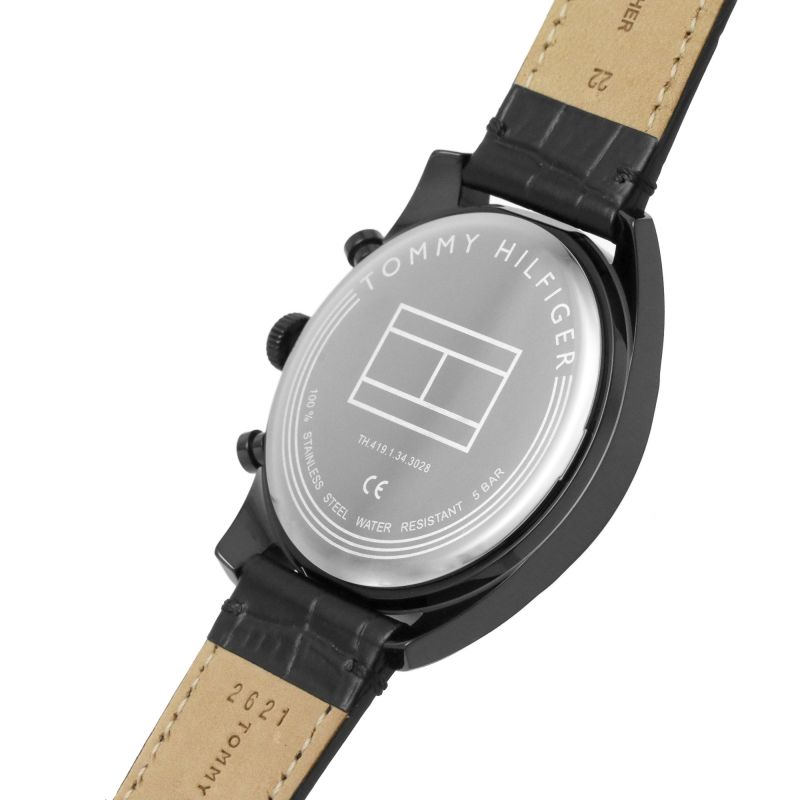 Tommy Hilfiger Baker Chronograph Black Dial Black Leather Strap Watch For Men - 1710452