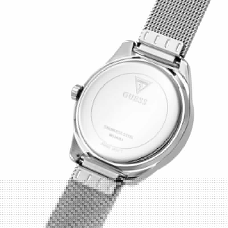 Guess Tri Glitz Quartz Silver Dial Silver Mesh Bracelet Watch For Women - W1142L1