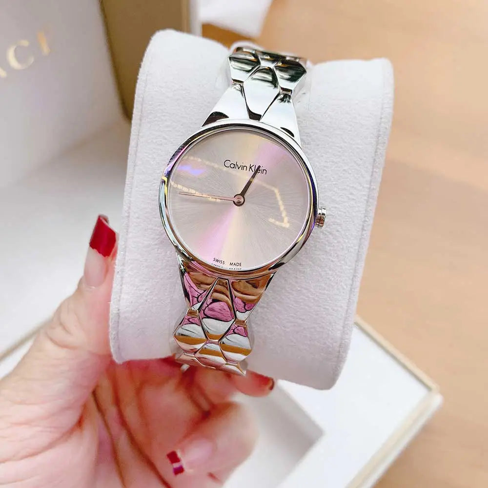 Calvin Klein Snake Silver Dial Silver Steel Strap Watch For Women - K6E23146