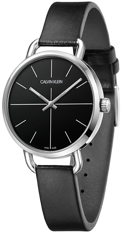 Calvin Klein Even Black Dial Black Leather Strap Watch for Women - K7B231CZ
