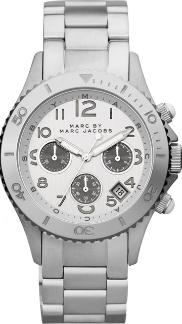 Marc Jacobs Marc Chronograph Silver Dial Silver Steel Strap Watch for Men - MBM3155