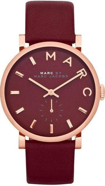 Marc Jacobs Baker Maroon Dial Maroon Leather Strap Watch for Women - MBM1267