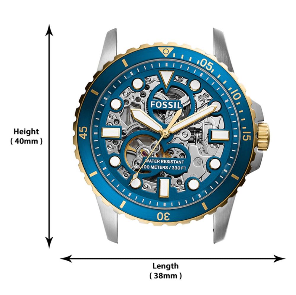 Fossil FB-01 Automatic Skeleton Blue Dial Two Tone Steel Strap Watch for Men - ME3191