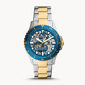 Fossil FB-01 Automatic Skeleton Blue Dial Two Tone Steel Strap Watch for Men - ME3191