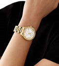 Michael Kors Sage Three-Hand Mother of Pearl White Dial Gold Steel Strap Watch for Women - MK4805