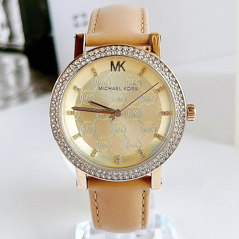 Michael Kors Corey Analog Gold Dial Brown Leather Strap Watch for Women - MK2986