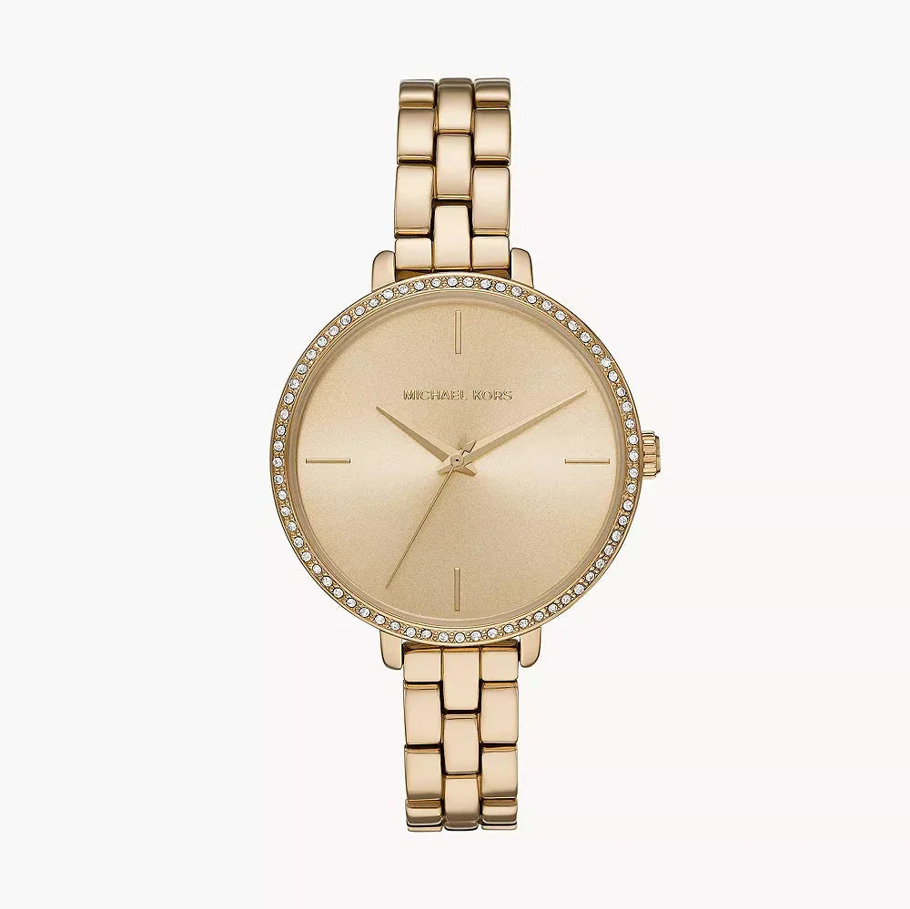 Michael Kors Charley Three-Hand Quartz Gold Dial Gold Steel Strap Watch for Women - MK4399