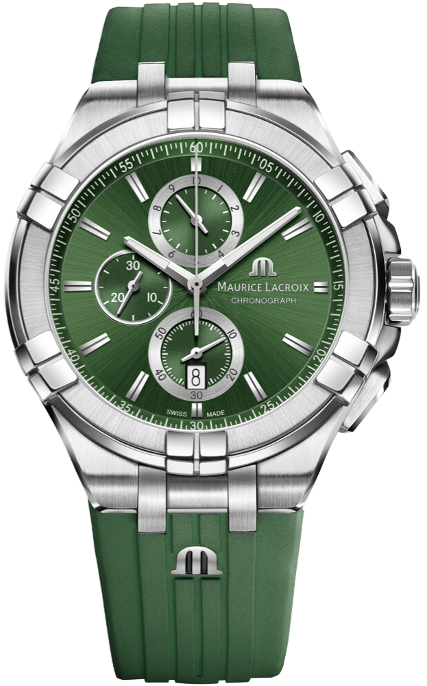 Maurice Lacroix Aikon Chronograph Green Dial Green Rubber Strap Watch for Men - AI1018-SS000-630-5