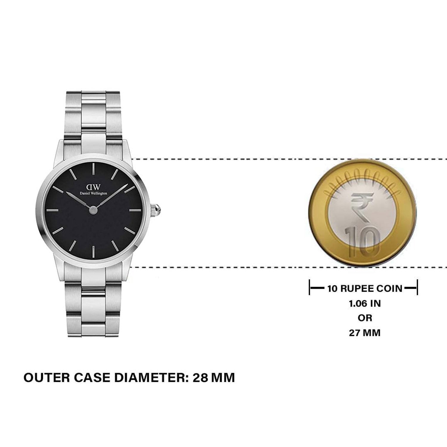 Daniel Wellington Iconic Link Black Dial Silver Steel Strap Watch For Women - DW00100208