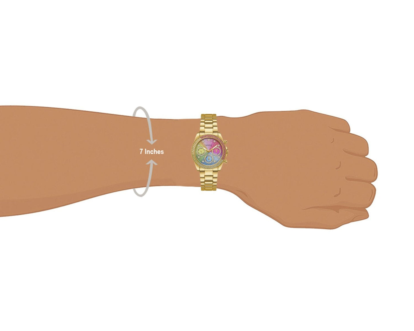 Guess Confetti Chronograph Rainbow Dial Gold Steel Strap Watch For Women - GW0483L4